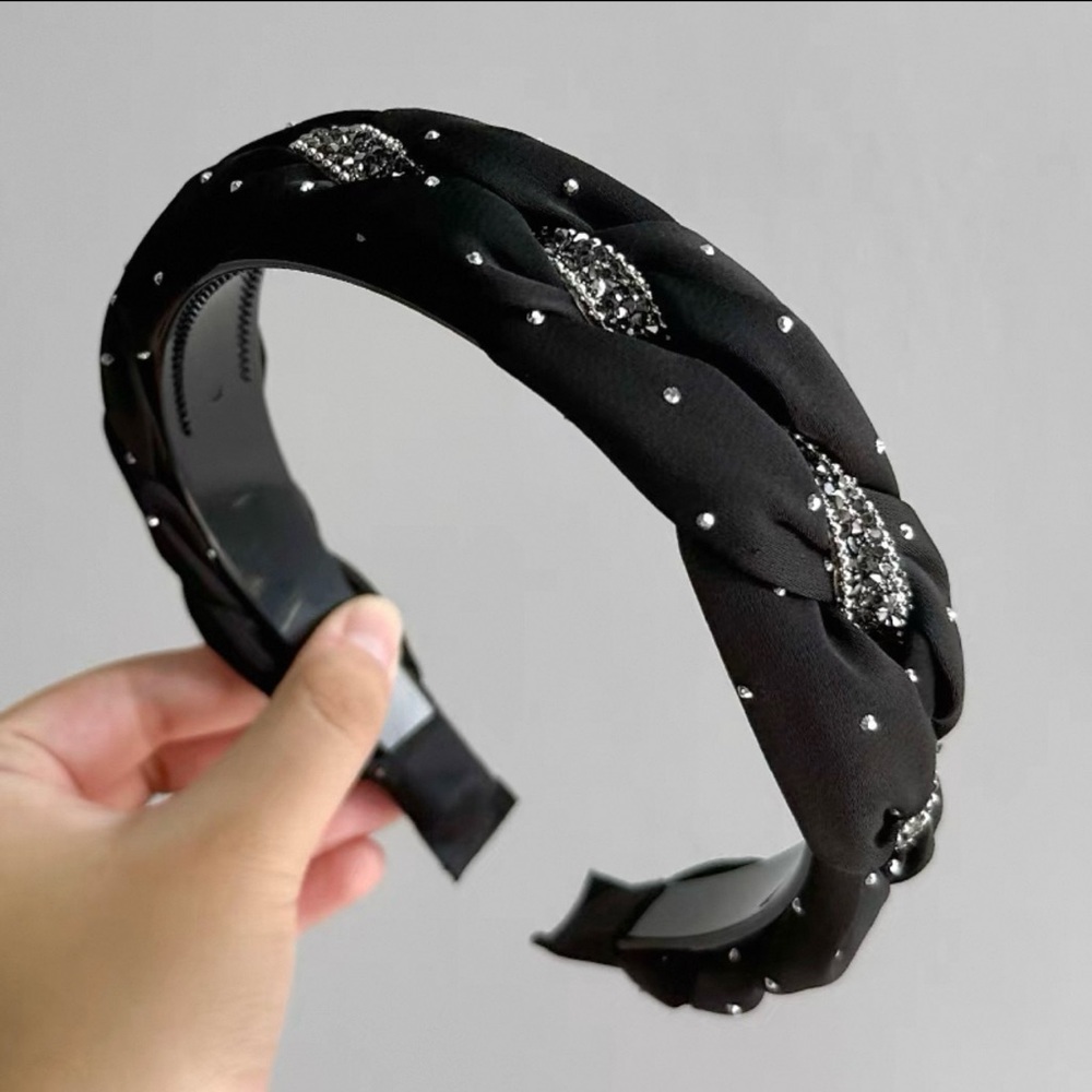 Elegant Black Embellished Headband Set ,balck ➕light coffee